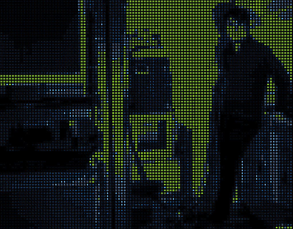 Pilgrim's blue and green glyph artwork