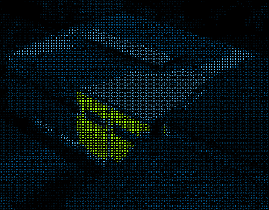 Pilgrim's blue and green glyph artwork
